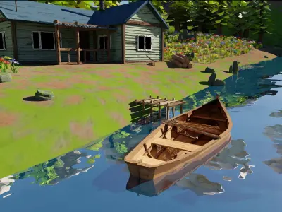 Mountain House River Scene 3D model