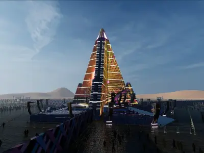 Realistic low poly Music Festival -social distancing Concept Low-poly 3D model