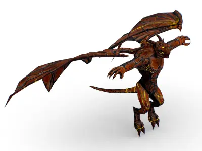 Low Poly Stone Red Fire Gargoyle Monster Low-poly 3D model