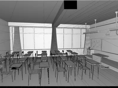 Japanese Anime Style Classroom Low-poly 3D model