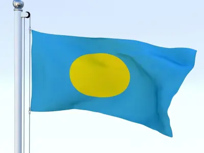 Animated Palau Flag Low-poly 3D model