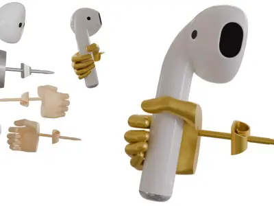 AirPods Grabber Earring - Functional Tech-Wear Jewelry  Low-poly 3D model