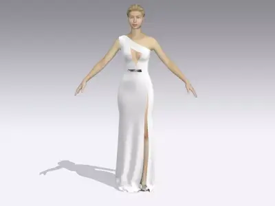 DRESS ONE SHOULDER  CENTER WINDOW BLOUSE AND METALIC BELT  3D model