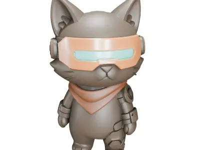 Cyberpunk Cat 3D Printable Sci-Fi Cat Model STL OBJ GLB Format 3D print model