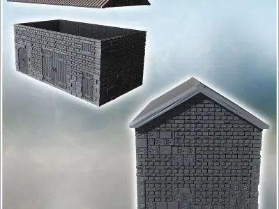 Large stone farm stable with a tin roof and wooden doors 3 - Mod 3D print model