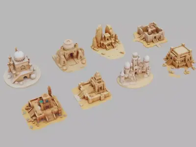 Desert Temples Collection Low-poly 3D model