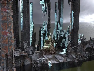 Exterior Temple platforms Cult Kit bash 2 3D model