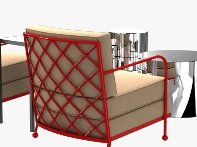 custom made club chair  side table  and Cerchi Coffee Table  3D model