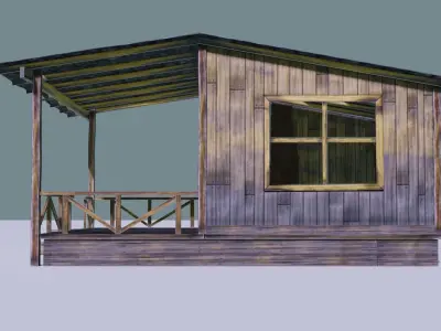 Wooden Cabin with Chimney Stack Low-poly 3D model