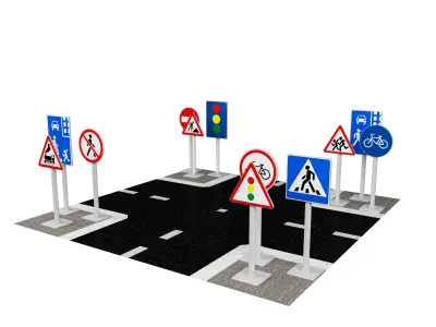 Children play signs road 3D model