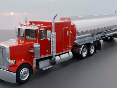 Realistic American Semi Truck with Tanker Trailer Low-poly 3D model