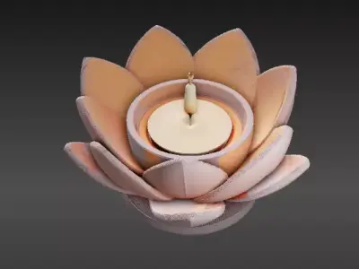 Flower Flame Tealight Holder 3D Print Model Floral Candle Stand Low-poly 3D model