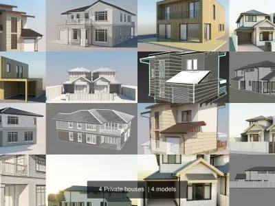 4 Private houses  3D Model Pack
