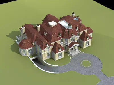 Villa mansion on field 3D model