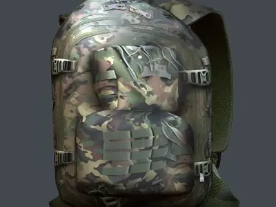 Backpack military combat Black baggage bag luggage Low-poly 3D model 3