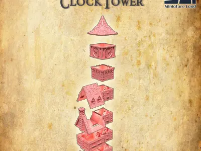 Medieval ClockTower Tabletop terrain 28 MM 3D print model