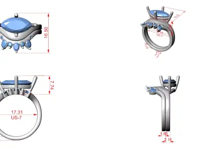 Marquise Solitaire Engagement Ring with Accent Band 3D CAD Model 3D print model