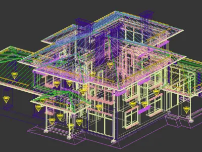 Model of a wright-style house with a carport 3D model