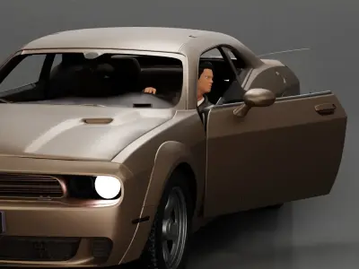 Man in a leather jacket sitting on the car closing the car door 3D print model