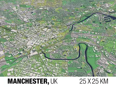 Manchester UK 25x25km City Map 3D model