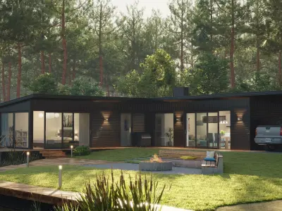 Modern Lakeside Villa House with Garden Exterior 3D Model Low-poly 3D model