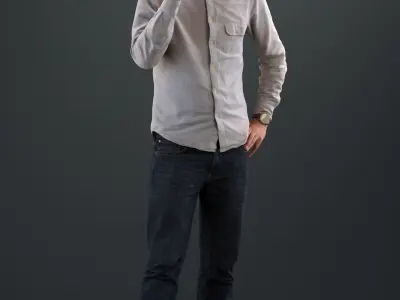 european man in casual clothing standing making a phone call 3D model