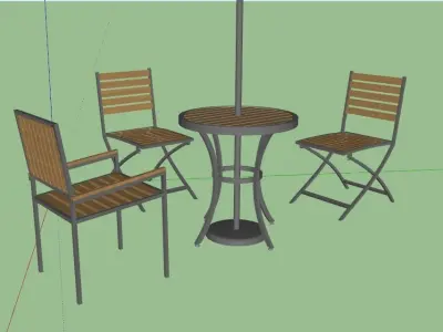 The parasol table and chairs with umbrella Free 3D model