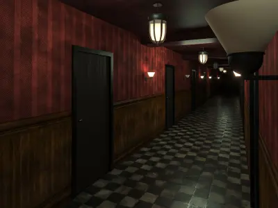 old dark scary red corridor 10 Low-poly 3D model