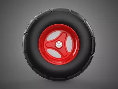 RED TRI THREE SPOKE 3 WHEEL TREAD TIRE RIM HUB CART BARROW TYRE 3D model
