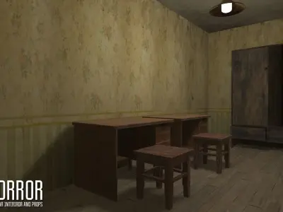 Horror - modular interiror and props Low-poly 3D model