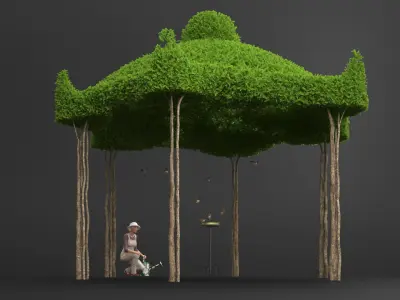  Woman Next To Birdbath 