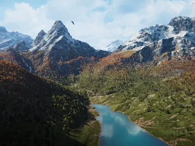 Snowy Peaks and Forest Valley  - Unity 2022 and higher BUILT-IN Low-poly 3D model