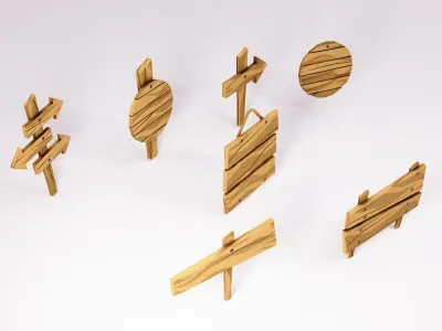 Sign boards low poly 3d model set 4 Low-poly 3D model