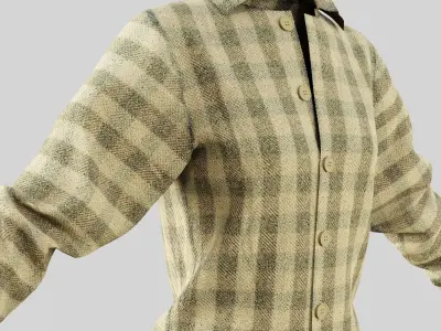 Female Shirt 01 Light Yellow Fannel Checkered Low-poly 3D model