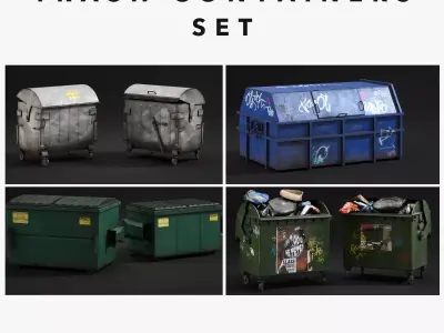 Trash Containers Set Low-poly 3D model