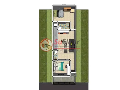 House 4x15m code 579 - Sketchup 3D model 3D model 3D model