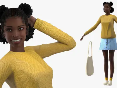 Street Style Black Teenage Girl Rigged for Cinema 4D 3D model