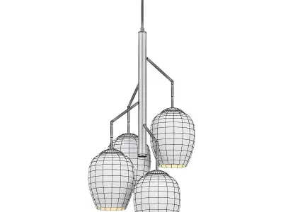 odeon three light chandelier with copper and glass shades 3D model