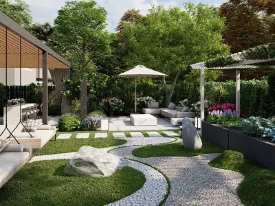 D Exterior Scene 3D model design garden and landscape 3D model