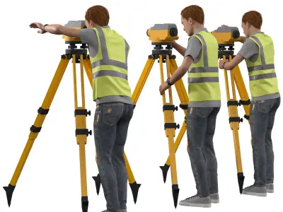 Engineer Surveying Tripod in 3 poses-not rigged Low-poly 3D model
