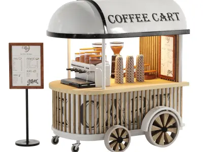 Coffee Cart White set 6 3D model