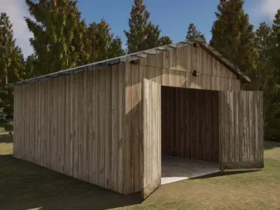 Village barns Low-poly 3D model