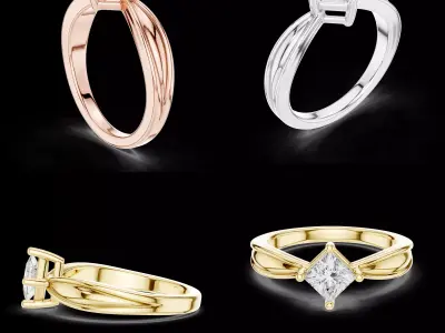 Princess Cut Diamond Solitaire Ring CAD Design with Split Band 3D print model