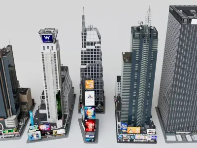 Realistic NYC Times Square 6 Buildings Collection Pack Low-poly 3D model