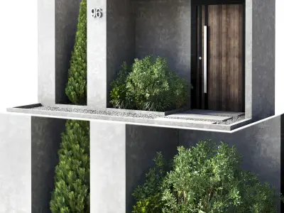 Door Outdoor entrance and fence and graden 02  3D model