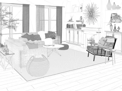 Scandinavian living room Low-poly 3D model