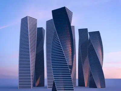 Skyscrapers three curved at dusk 3D model
