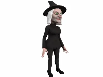 Cartoon witch rigged animated game ready 3D character Low-poly 3D model