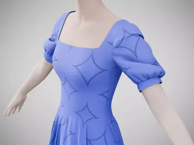 Dress 27 Very Light Blue With Design Low-poly 3D model