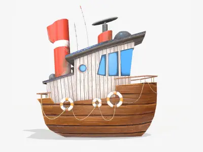 Cartoon Mini Boat Low-poly 3D model